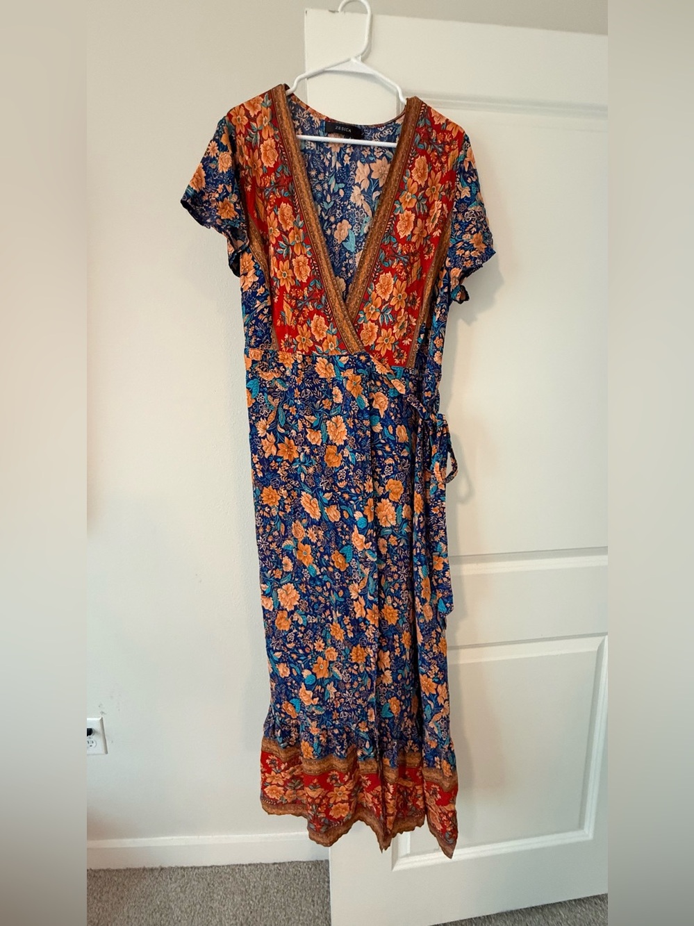 Zesica Navy Rust Floral Print Bohemian Wrap Maxi Dress❤️ - Picture 4 of 9